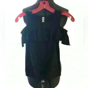 Fabkids black ruffle off shoulder top blouse youth kids Medium